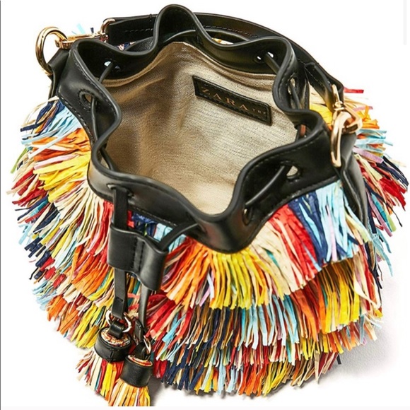 Zara Handbags - Zara Colorful Fringe Bucket Bag
